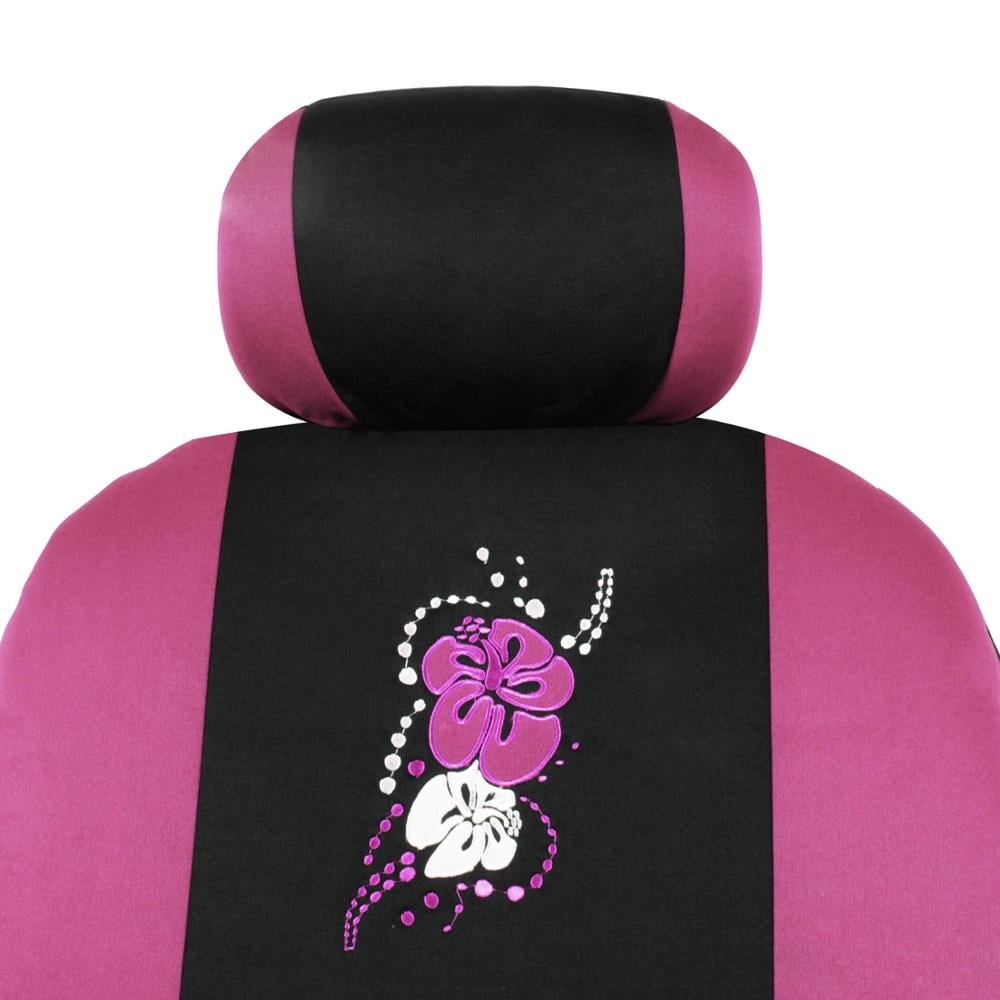 BDK SC-452-PK Pink Hawaiian Floral Design Seat Covers for Car, SUV - Car Accessory, W/Belt Pad, Steering Cover by 1 Pack, Pink Hawaiian Flower