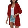 PMUYBHF Female Womens Cardigan With Pockets And Buttons Women Cardigan Three Quarter Sleeve Open Front Lightweight Cardigan Casual Ruffles Cardigan XL Red