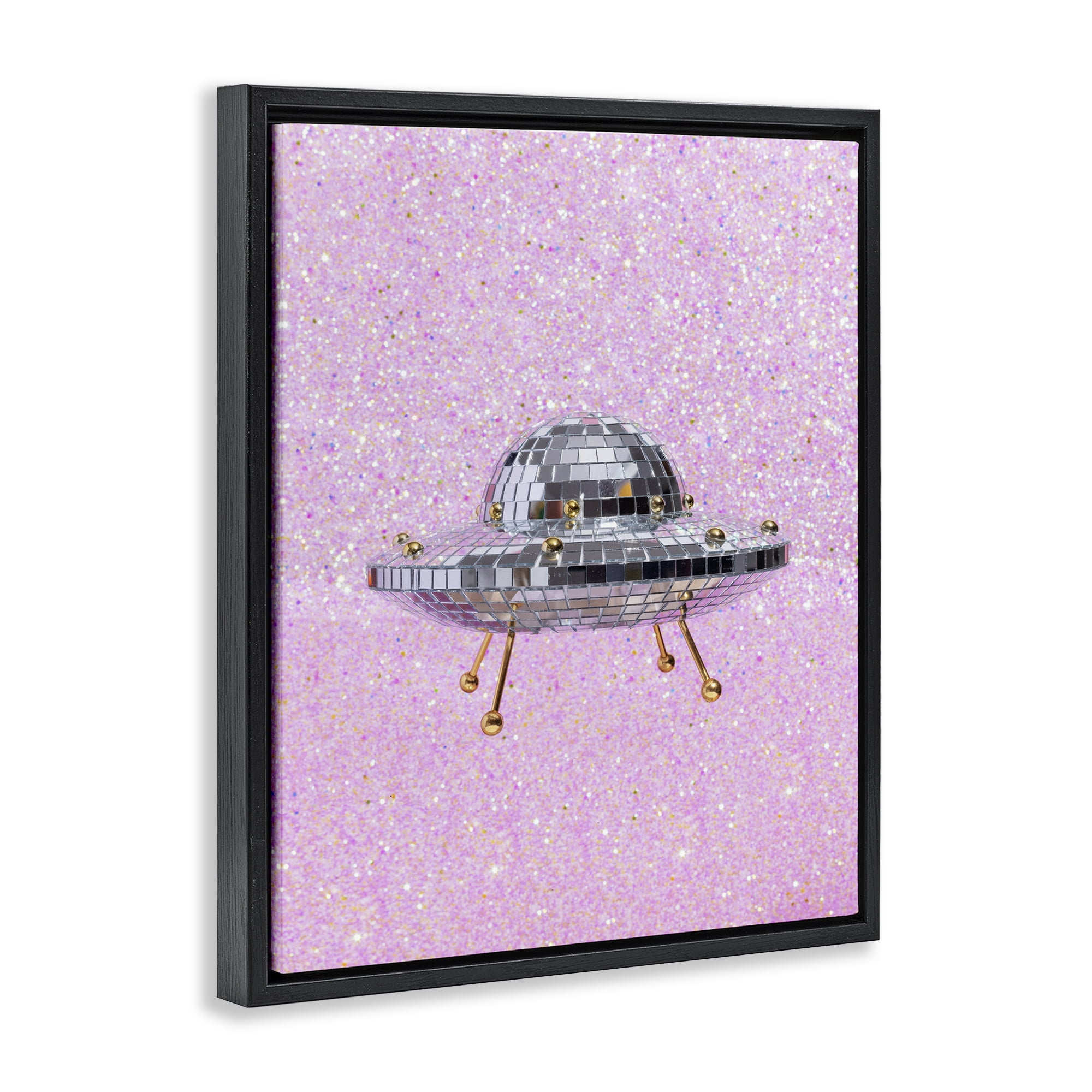 Stupell Industries Disco Patterned UFO Performing Arts Painting Black Floater Framed Art Print Wall Art, 25 x 31