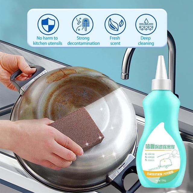 Limpiadores domésticos Manchas de aceite fuertes Manchas quemadas Agente desincrustante para ollas negras Agente limpiador de sarro negro para fondo de olla de acero inoxidable 150 ml Removedor de sar