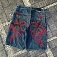 thumbnail image 5 of Vaqueros con bordado de estrellas para hombre, pantalones cortos de moda retro lavados con costuras de hip-hop, Pantalón deportivo informal de calle alta, novedad de 2024, 5 of 5