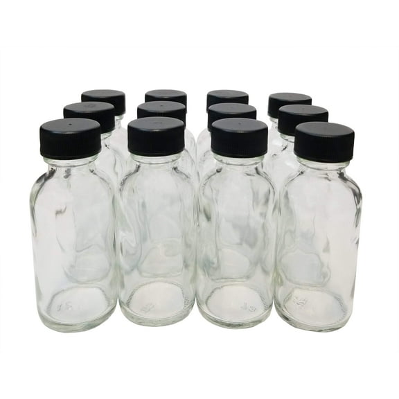 Bottle, Flint Glass, Clear, 1 oz with Cap. Pack 12.