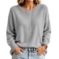 thumbnail image 2 of Womens Knit Sweaters Crewneck Long Sleeved Solid Pullover Sweater Tops Casual Loose Fit Fashion Soft Basic Knitwear, 2 of 6