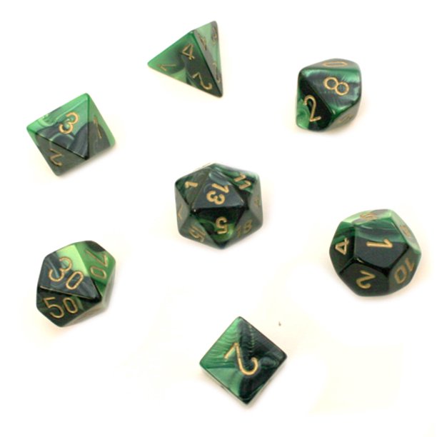 RPG Dice Set of 7 - Gemini Black-Green with Gold