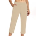 thumbnail image 5 of Capri Pants for Women Casual Work Elastic High Waist Solid Color Yoga Cropped Pants with Pockets (S, Beige), 5 of 8