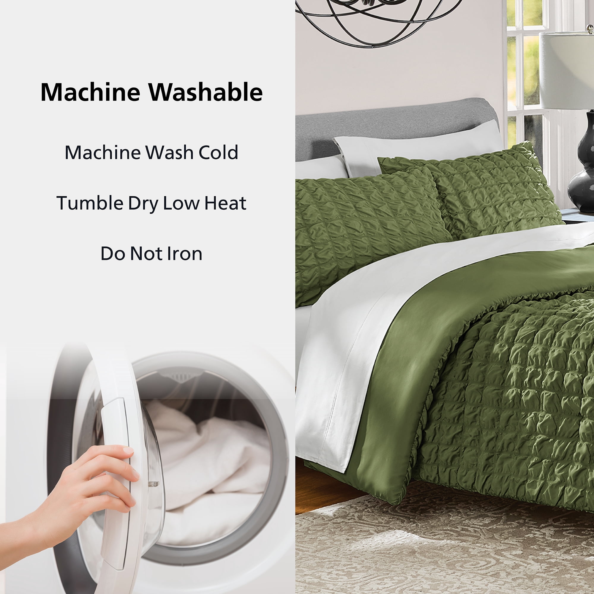 Mainstays Full/Queen Comforter Set, All-Season, 3-Piece, Green Puffy Seersucker
