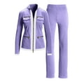 thumbnail image 4 of HAPIMO Women's Two Piece Outfits Fashion Tracksuit Sets Solid Zip Up Jacket Long Sleeve High Neck Top with Elastic Waist Straight Leg Pant Purple L, 4 of 9