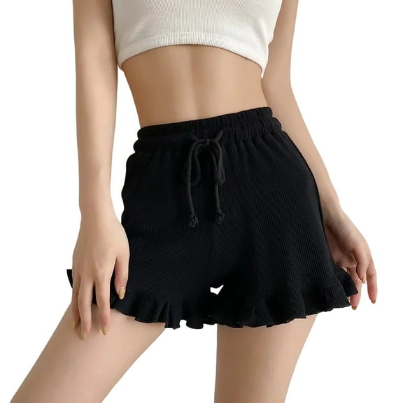Jxximdong Dolphin Shorts for Women, Casual Shorts High Elastic Waist Sports Shorts Loose Ruffle Solid Homewear Pants, Black Women's Casual Shorts