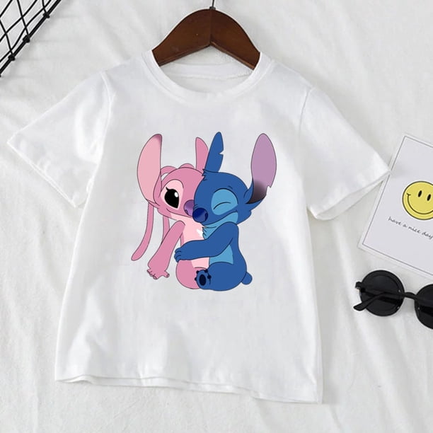 Kids Stitch Disney T-shirts Boys Girls Clothes White Short Sleeved Printed T Shirt 1-12 Years Old Children Clothing150-(11-12T) Gao Jinjia LED