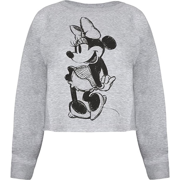 Disney - Suéter Crop Top de Minnie Mouse Boceto para Mujer (Gris)