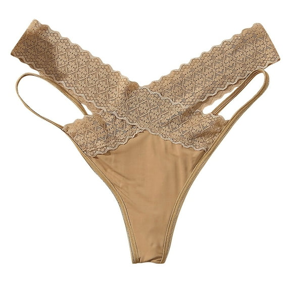 Elainilye Fashion Seamless Underwear for Women Sexy Sreathable Mesh Thong Low Waisted Triangular Underwear Bikini,Beige