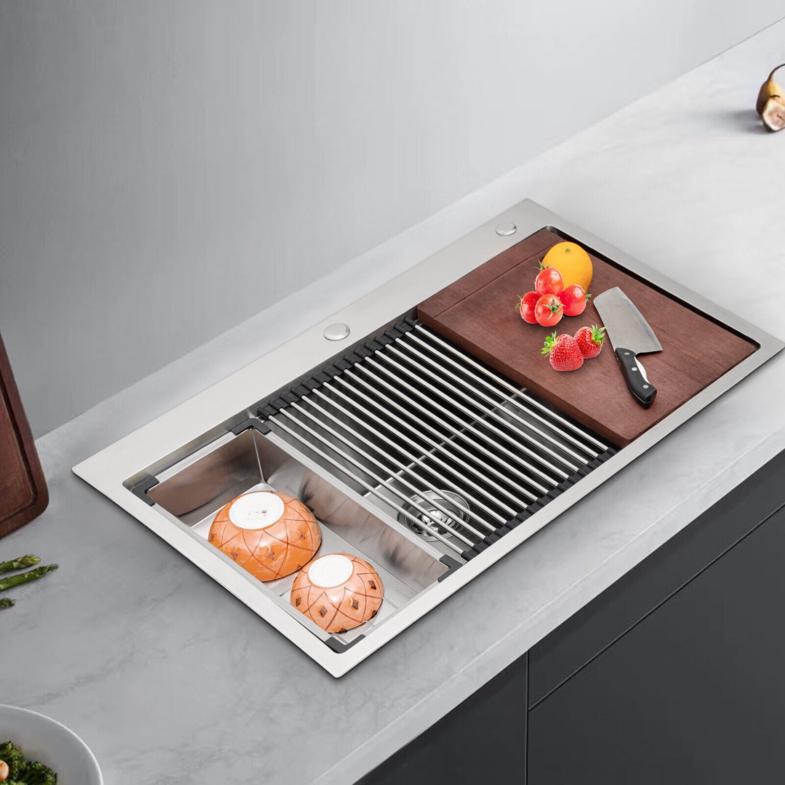 33 inch Kitchen Sink Stainless Steel Drop In Sink Single Bowl Kitchen Sinks Utility Sink Bar Sinks Kitchen Sink Workstation for Homes Restaurants Bars