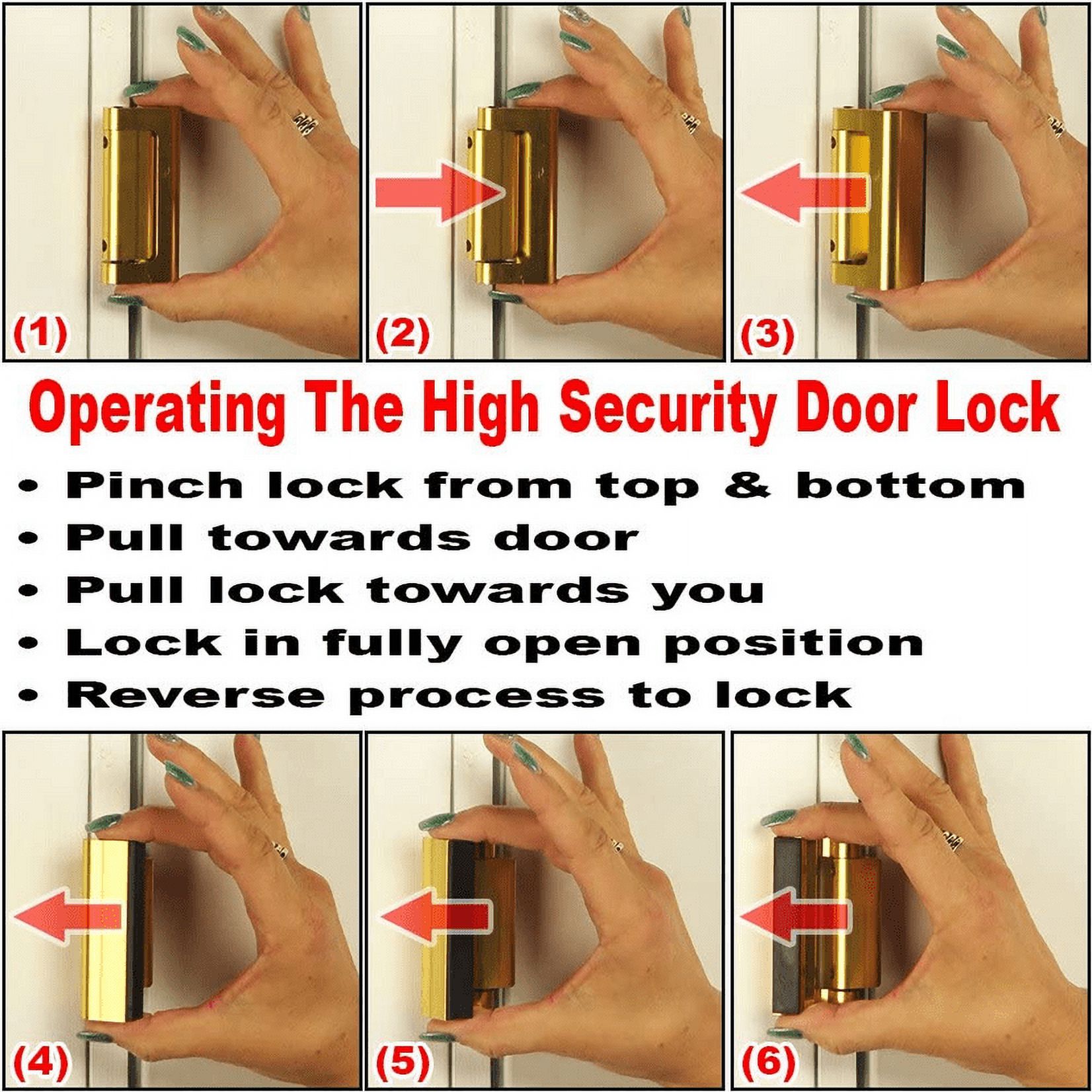 Door Reinforcement Lock, in. Stop, Aluminum Construction, Satin Nickel  Anodized Finish