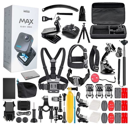 GoPro MAX 360 (2025) Waterproof Action Camera with 64GB Card & DigiNerds 50-Piece Kit – Dual-Lens 5.6K Spherical Video, Voice Control