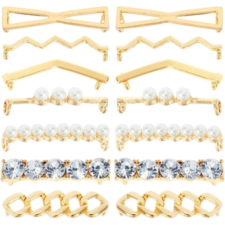 14 PCS Shoelace Charms Sneaker Jewelry Shoe String Gold Metal Faux Pearl Rhinestones Fashion Charm Decorative Shoe Accessories Women