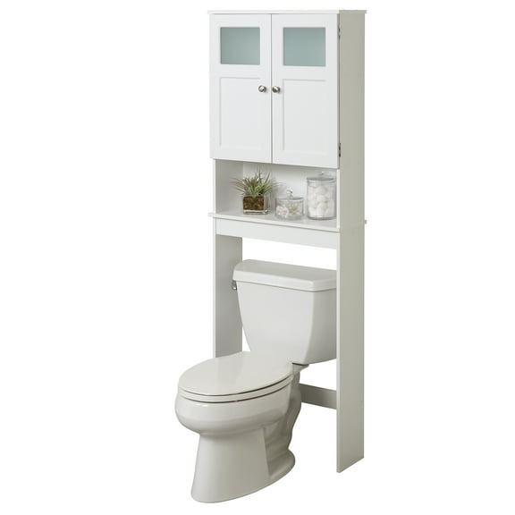 Zenna Home 67.25" H Over-the-Toilet Spacesaver, Bath Storage Shelves with Glass Doors, White
