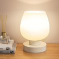 thumbnail image 2 of Lámpara de mesa táctil para mesita de noche, pequeña lámpara de noche para dormitorio, sala de estar, mesita de noche, lámpara de escritorio con pantalla de vidrio blanco para espacios pequeños, 2 of 10