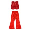 thumbnail image 4 of iEFiEL Girls Youth Two-piece Stage Performance Outfit Shiny Sequins Vest with Flare Pants Set Jazz Hip Hop Dancewear Red 12-13, 4 of 5