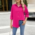 thumbnail image 5 of Fsqjgq Shirts Womens Tops Fashion Pink Long Sleeve Button Down Shirts for Women Y2K Tops 2024 Women's New Aut Umn and Winter Solid With Lapel Button Long Sleeve Loose Shirt Work for Women 2024, 5 of 7