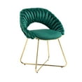 thumbnail image 5 of 2 Pieces Accent Chair, Velvet Upholstered Dining Chair with Woven Backrest and Cross Metal Legs, Modern Vanity Chair Living Room Chair Side Chair Office Chair with Adjustable Foot Pads, Emerald, 5 of 9