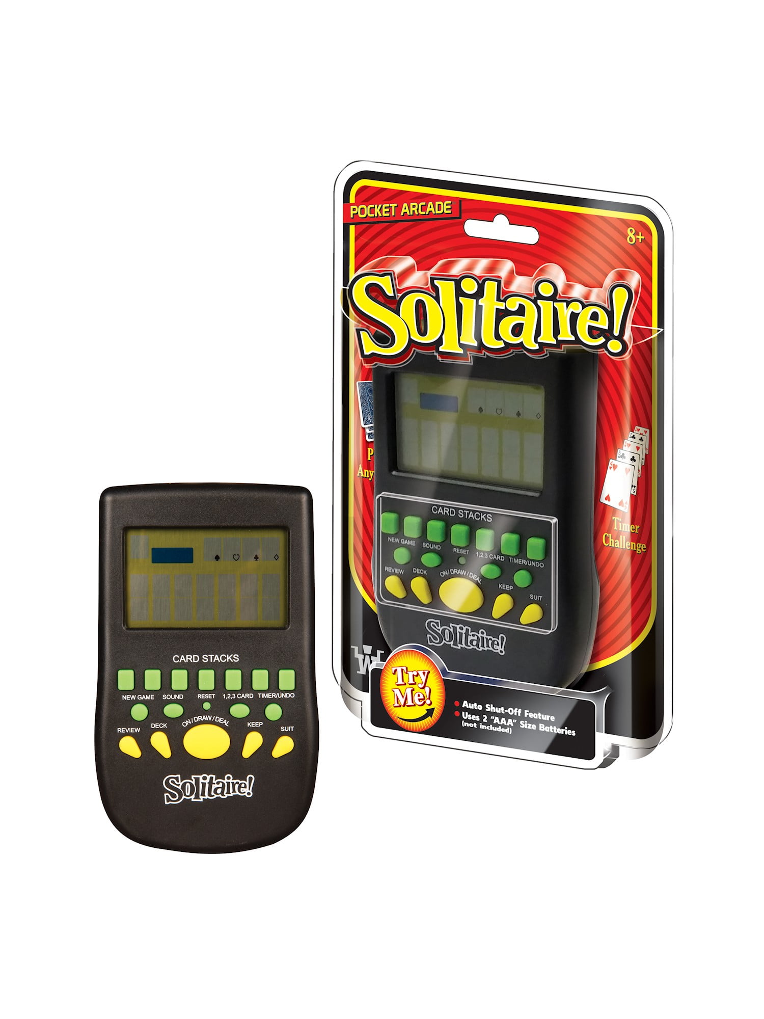 Mega Screen Solitaire Electronic Handheld Game Draw 1 Draw 3 Open Packaging 
