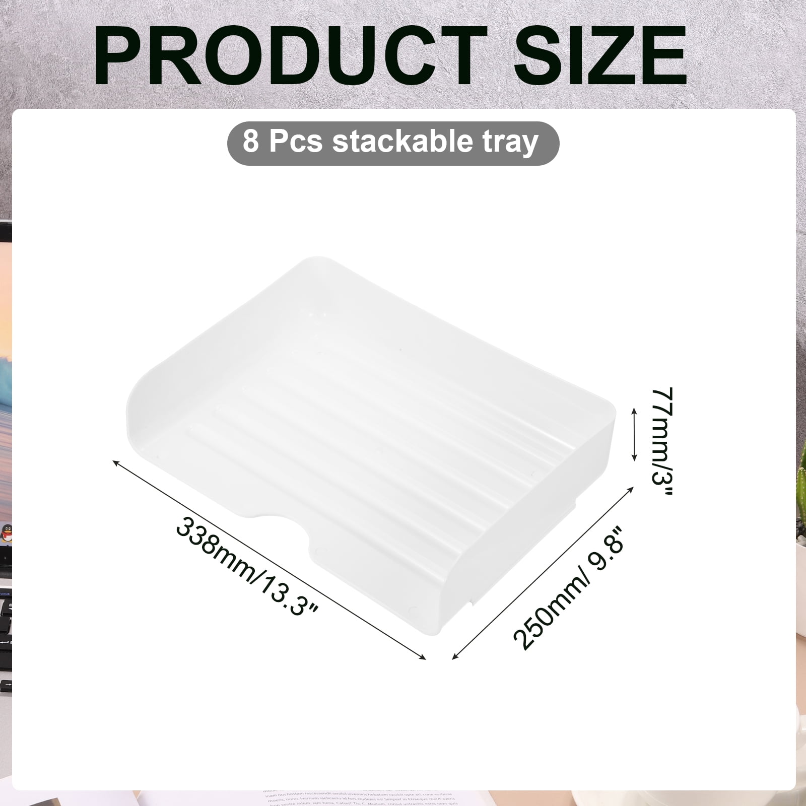 Uxcell 13.3"x9.8"x3" Stackable Letter Tray, 8-Tier Paper Organizer Rectangular Plastic Desk Organizer Accessories File Holder for Office Desk Drawers Paper Storage, White