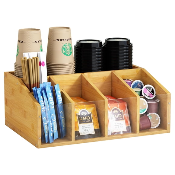 Organizador de estación de café, organizador de barra de café para encimera, carrito de café de granja con divisores extraíbles, accesorios de barra de café de oficina y organizador para cápsulas de c
