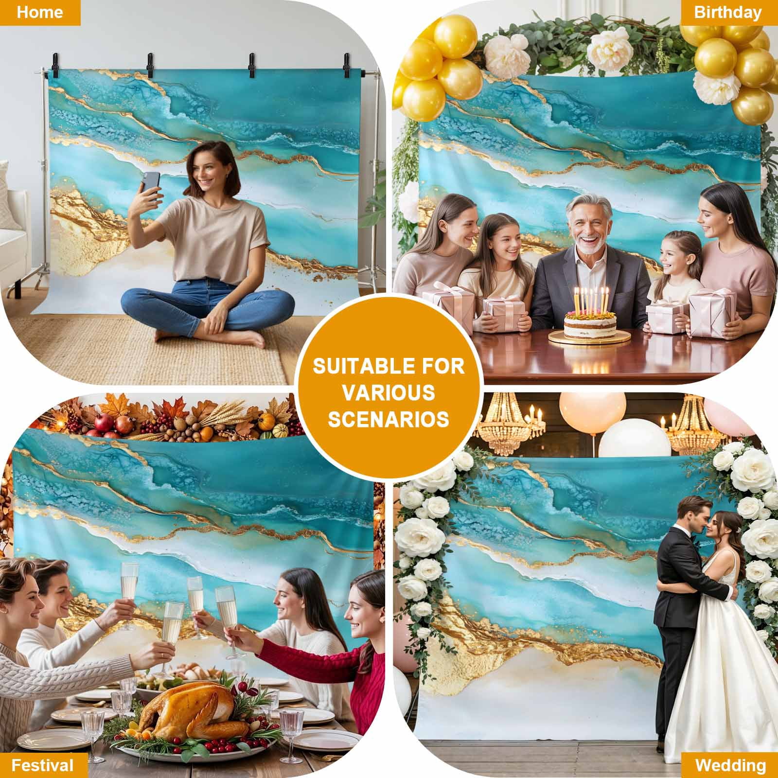 Abstract Waves Backdrop for Photography, Blue Retro Oil Painting Style Hand-painted Photo Backdrop Portrait Background Party Banner Photo Backgrounds for Studio Booth Props, 7x5ft