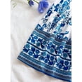 thumbnail image 6 of Blue And White Floral Print V-Neck Spaghetti Strap Mini Dress With Cutout Waist And Tiered Skirt, 6 of 6