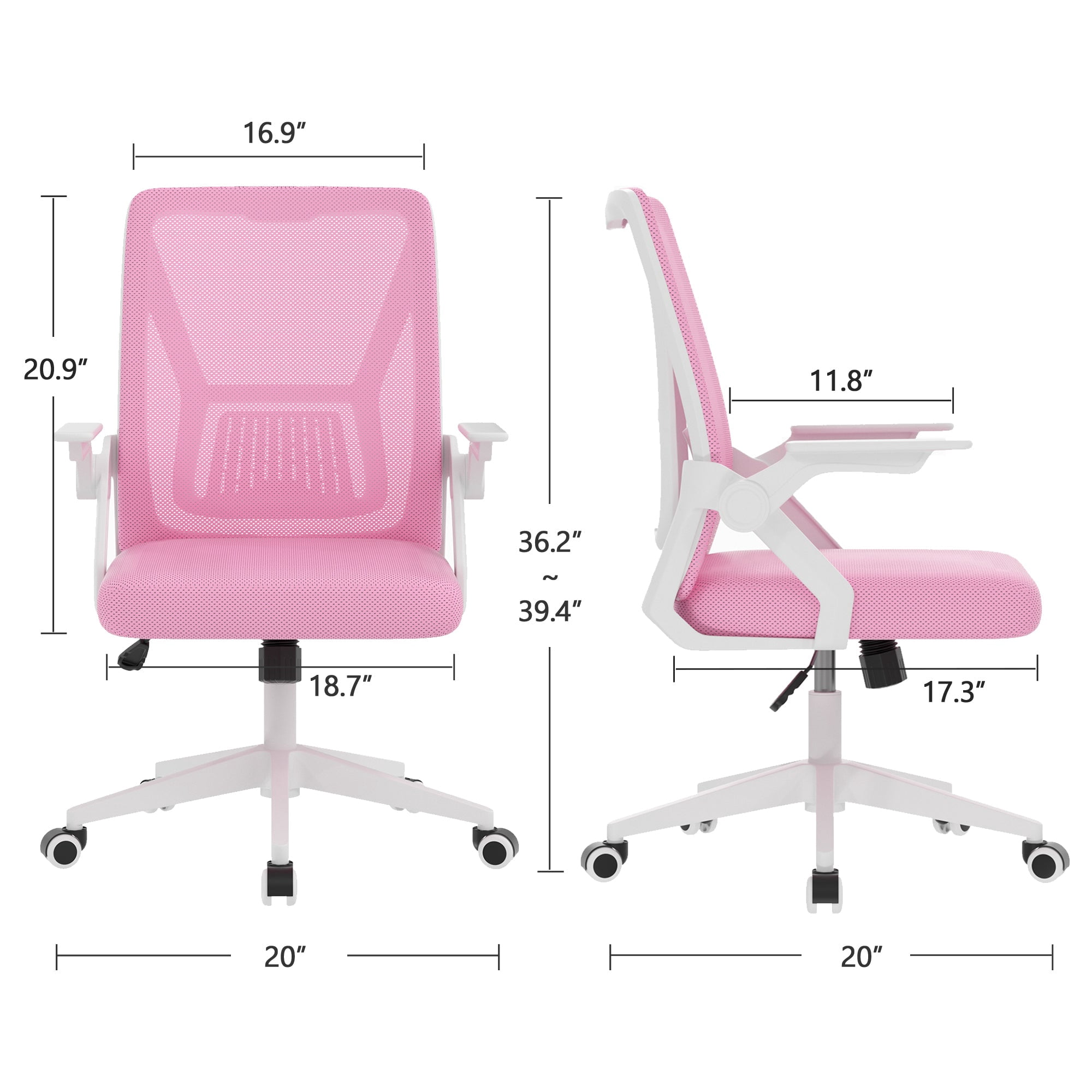 Javlergo Office Chair, Ergonomic Desk Chair Breathable Mesh Chair with Adjustable High Back Lumbar Support Flip-up Armrests, Executive Rolling Swivel Comfy Task Computer Chair, Pink