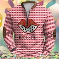 thumbnail image 1 of Ceisia Men's All-Season Casual Regular Fit Half-Zip Sweatshirt Red White Gingham Lip Badge Print KOLSCH Lettering Japanese Fleece Fabric Multicolor XXXXL Gifts, 1 of 3
