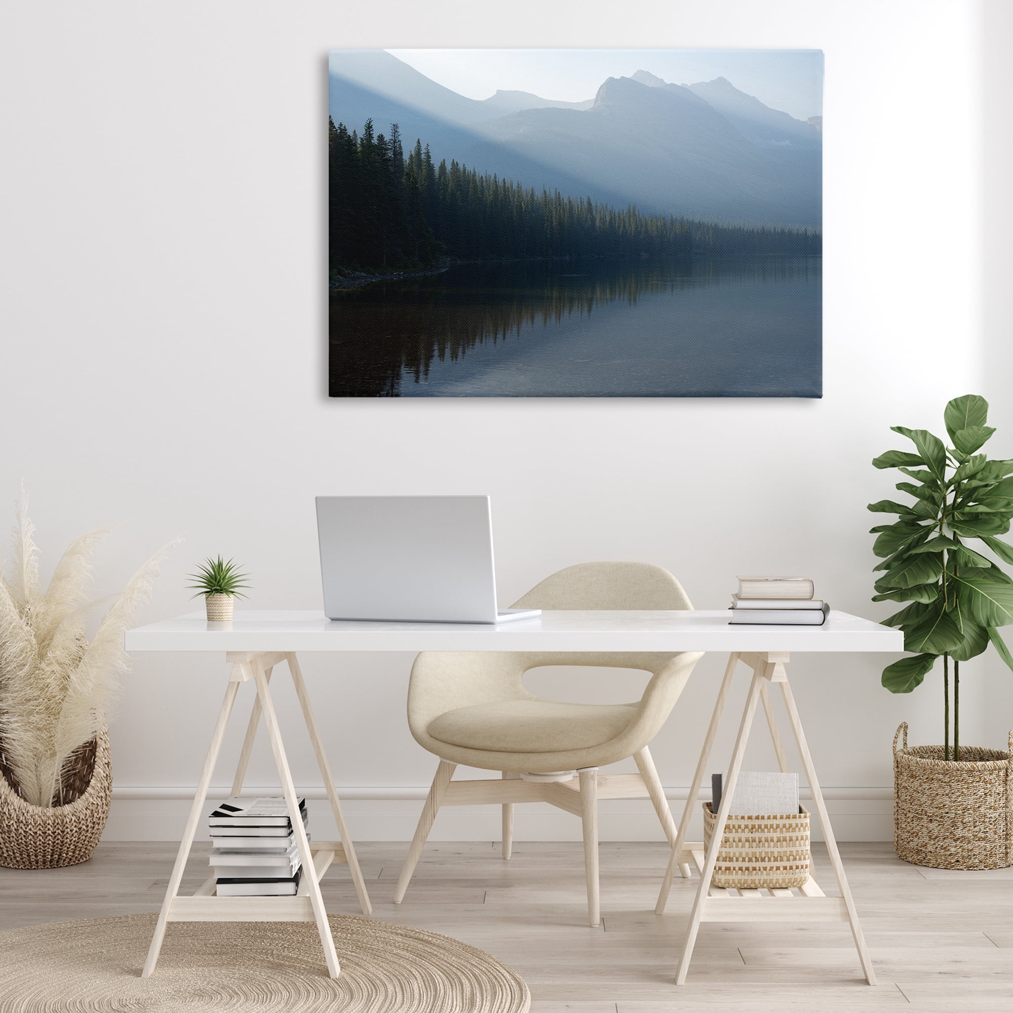 Stupell Industries Foggy Lakeside Trees Landscape Photography Gallery Wrapped Canvas Art Print Wall Art, 45 x 30