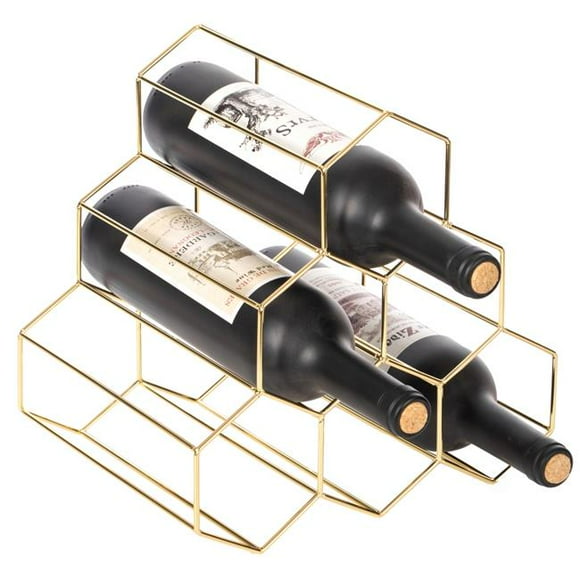 Fabulaxe QI004067 Support de Bouteille de Vin en Métal Moderne en Forme de Nid d'Abeille 10.5 x 11 x 8.25 Po, Or