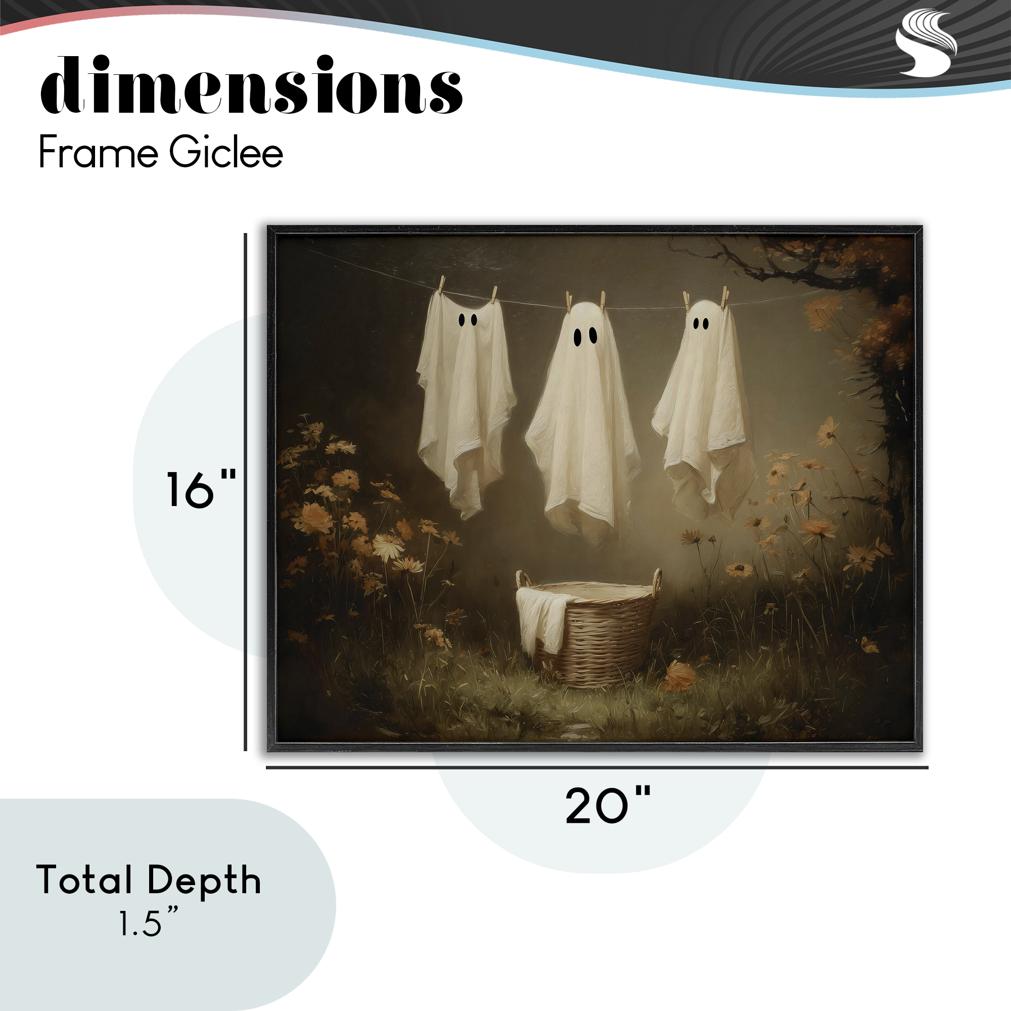Three Laundry Ghosts Hanging Black Framed Giclee Art, design by Arlington Prints