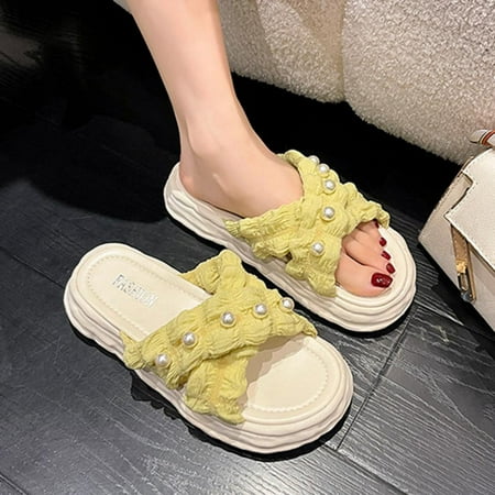 

Tdoqot Womens Platform Sandals- Beach Dressy Summer Comfy Womens Sandals Yellow Size 5.5