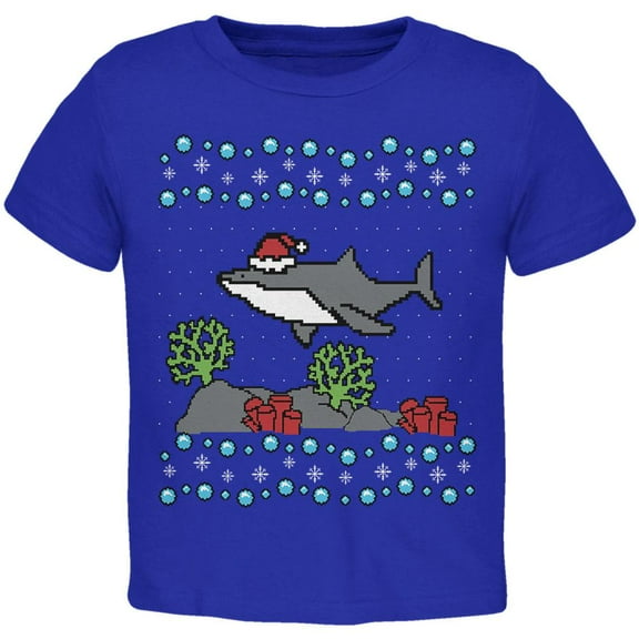 Ugly Christmas Sweater Shark Santa Hat Toddler T Shirt Royal 3T