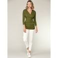 thumbnail image 5 of Made by Johnny Women's Deep V-Neck 3/4 Sleeve Slim Fitted T-Shirt Casual Cross Surplice Wrap Tops XL OLIVE, 5 of 6