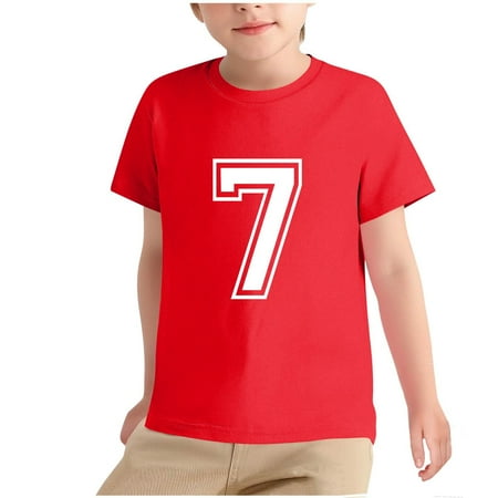 AHTJRT Kids 7th Birthday Shirt Short Sleeves Crewneck Top Tees Fashion Lightweight Breathable Outdoor Running Baseball Pullover Red 3-4 Years