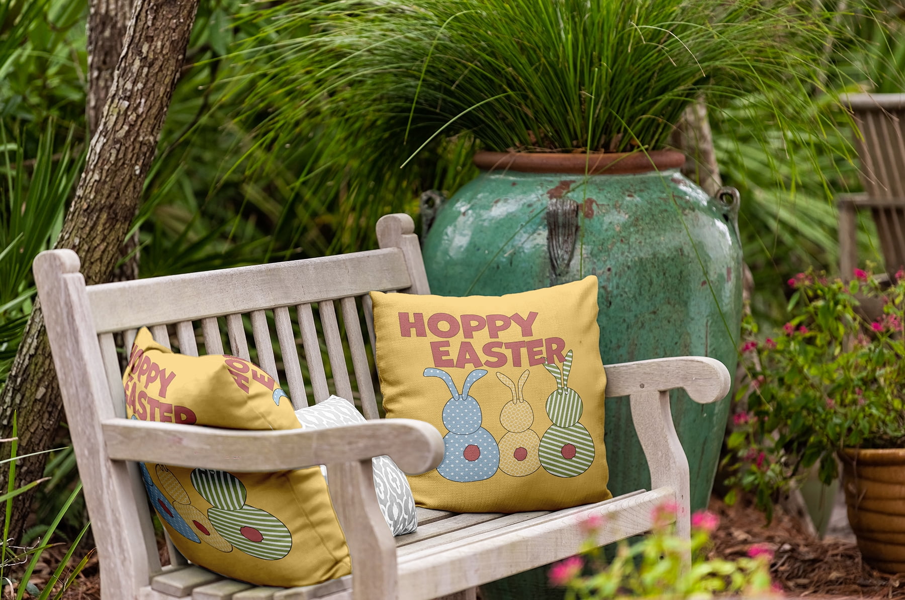 20" x 20" Simply Daisy Hoppy Easter Indoor/Outdoor Pillow, Daffodil Yellow Qty 1