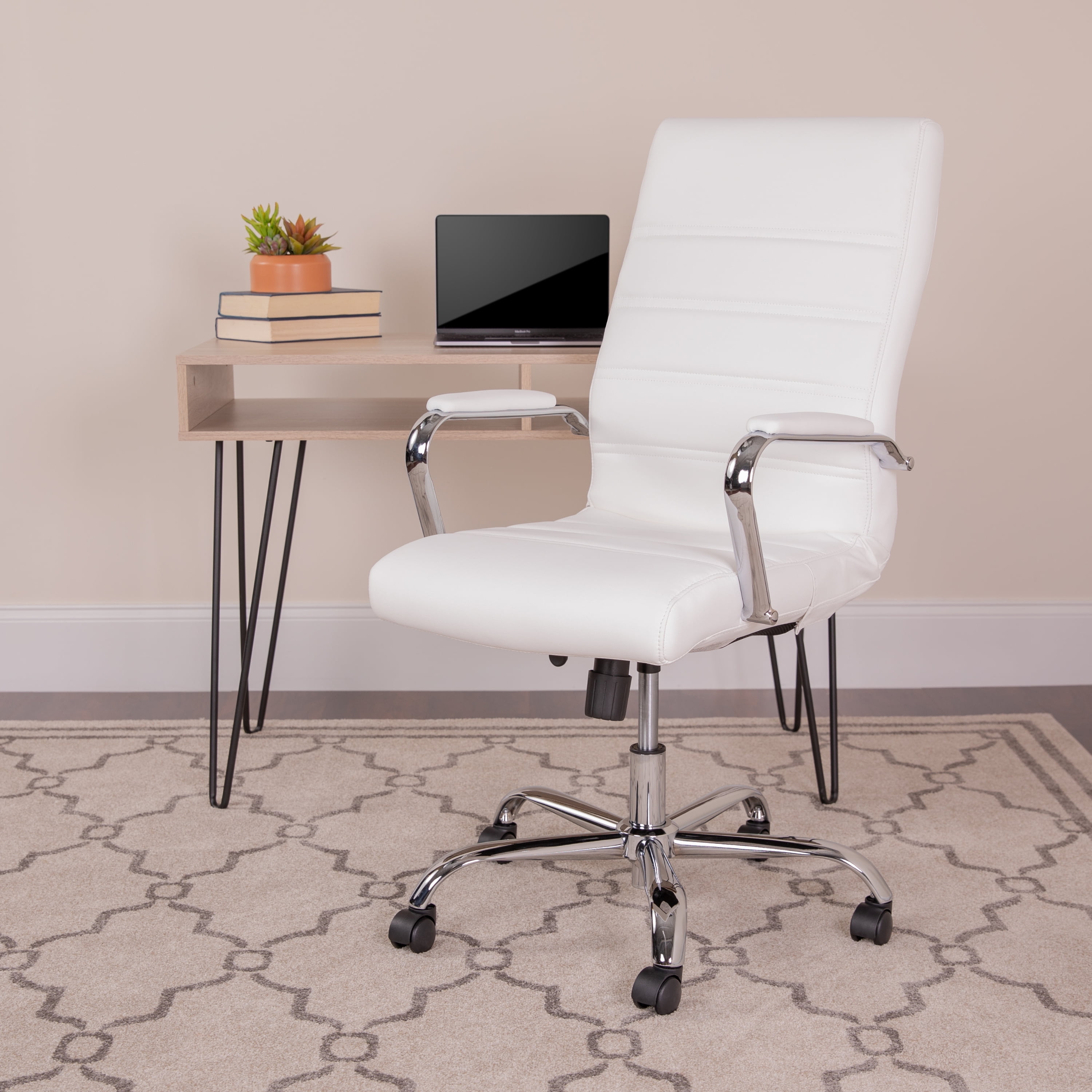 Leathersoft Office Chair with Wheels and Arms, White - Walmart.com