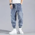 thumbnail image 3 of Pantalones vaqueros elásticos de verano para hombre, pantalones vaqueros de gran tamaño de gran tamaño para hombre, pantalones vaqueros originales de diseñador gótico de algodón de estilo coreano, 3 of 4