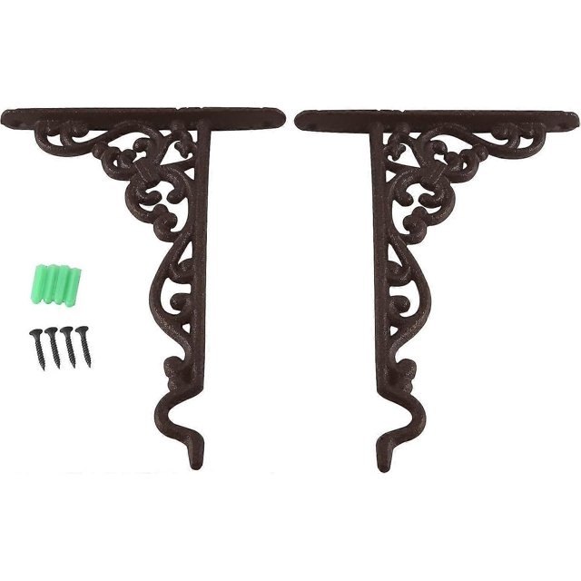 2PackVintageMetalWallBrackets-CastIronPlantHangerWallHook,IdealforHangingPlanters,BirdFeeders,Lanterns.IncludesScrews