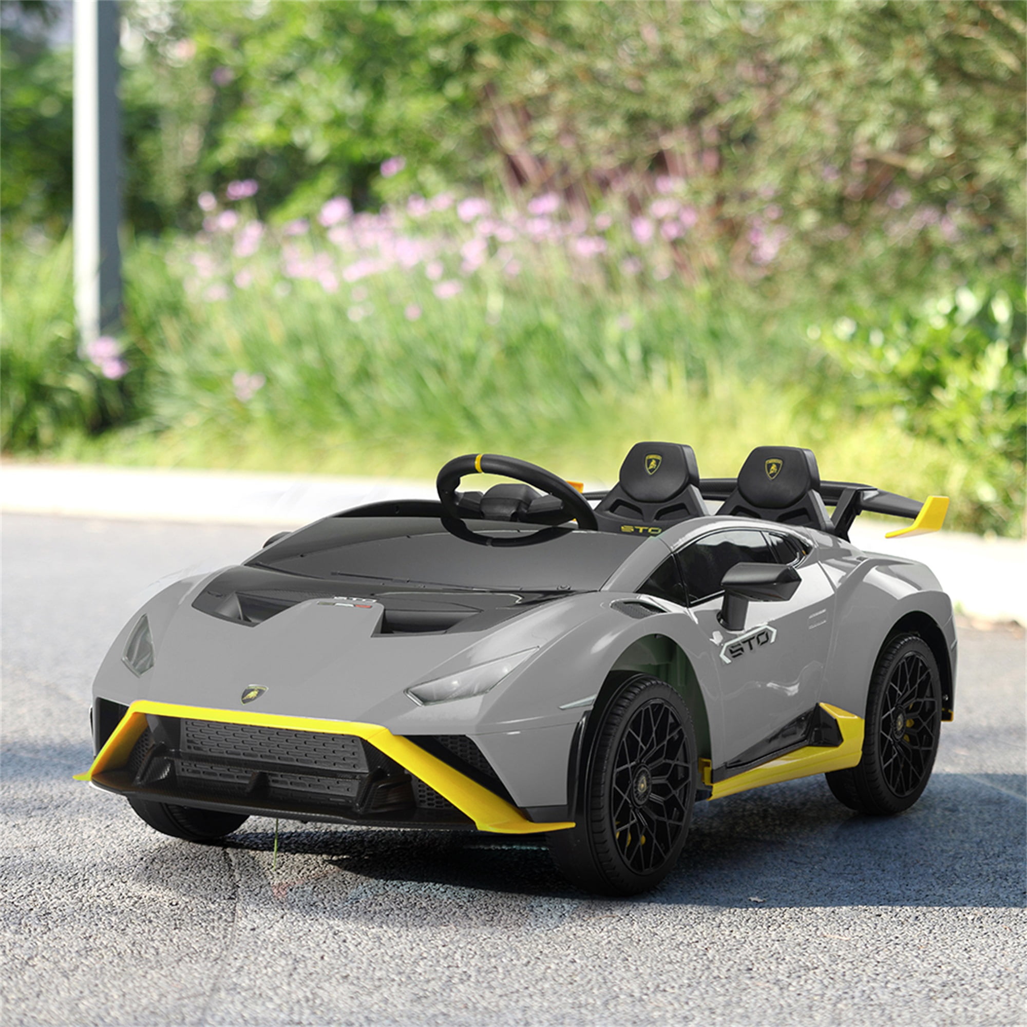 CIPACHO 12V Ride On Car for Kids Licensed Lamborghini Electric Vehicles Battery Powered Sports Car with Control, 2 Speeds, Sound System, LED Headlights and Hydraulic Doors, Gray