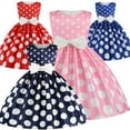 thumbnail image 3 of LYMAYTER Kids Toddlers Girls Sleeveless Dress Polka Dot Sundress Baby Vintage Bow Dress Kids Summer Spring Round Neck Party Gown Skirt for 2-8T, 3 of 9