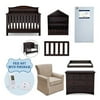 Serta Barrett 7-Piece Nursery Furniture Set with FREE Digital Monitor (ships separately) (Convertible Crib, Toddler Rail, Dresser, Changing Top, Bookcase, Crib Mattress, Glider), Dark Chocolate