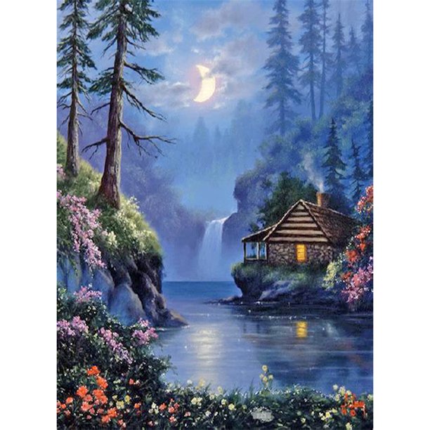 Taladro pintura de diamante (DE1587) lago de noche redondo completo 5D DIY mosaico artesanía decoración del hogar 40x50cm Hugtrwg Para estrenar
