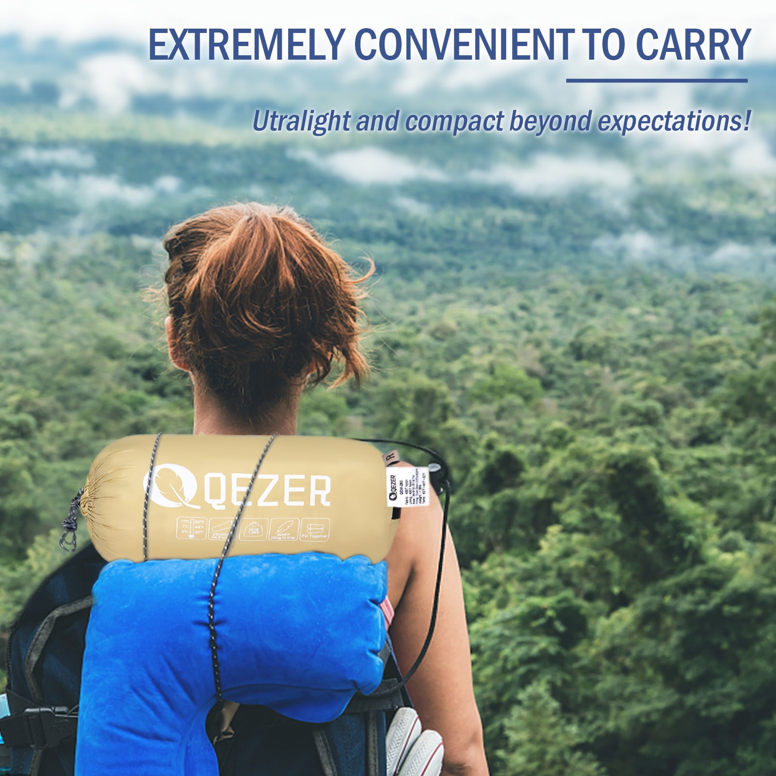 QEZER Ultralight Down Sleeping Bag for Adults with 600 Fill Power, Compact Sleeping Bag with Compression Sack for Backpacking, Hiking and Camping