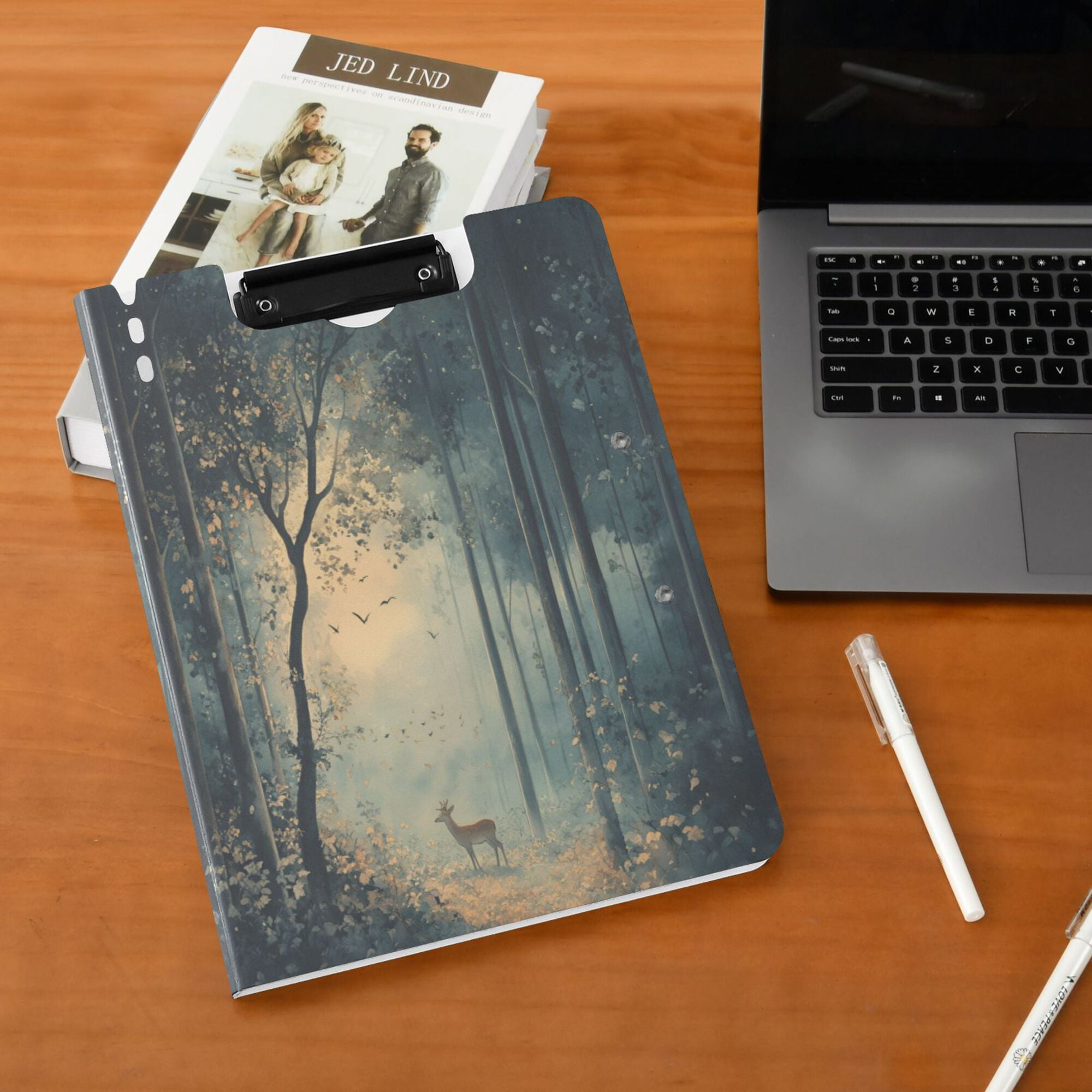 FORMRS A4 Clipboard Folder with Pen Holder Horizontal Foldable School Office Binder, Retro Forest