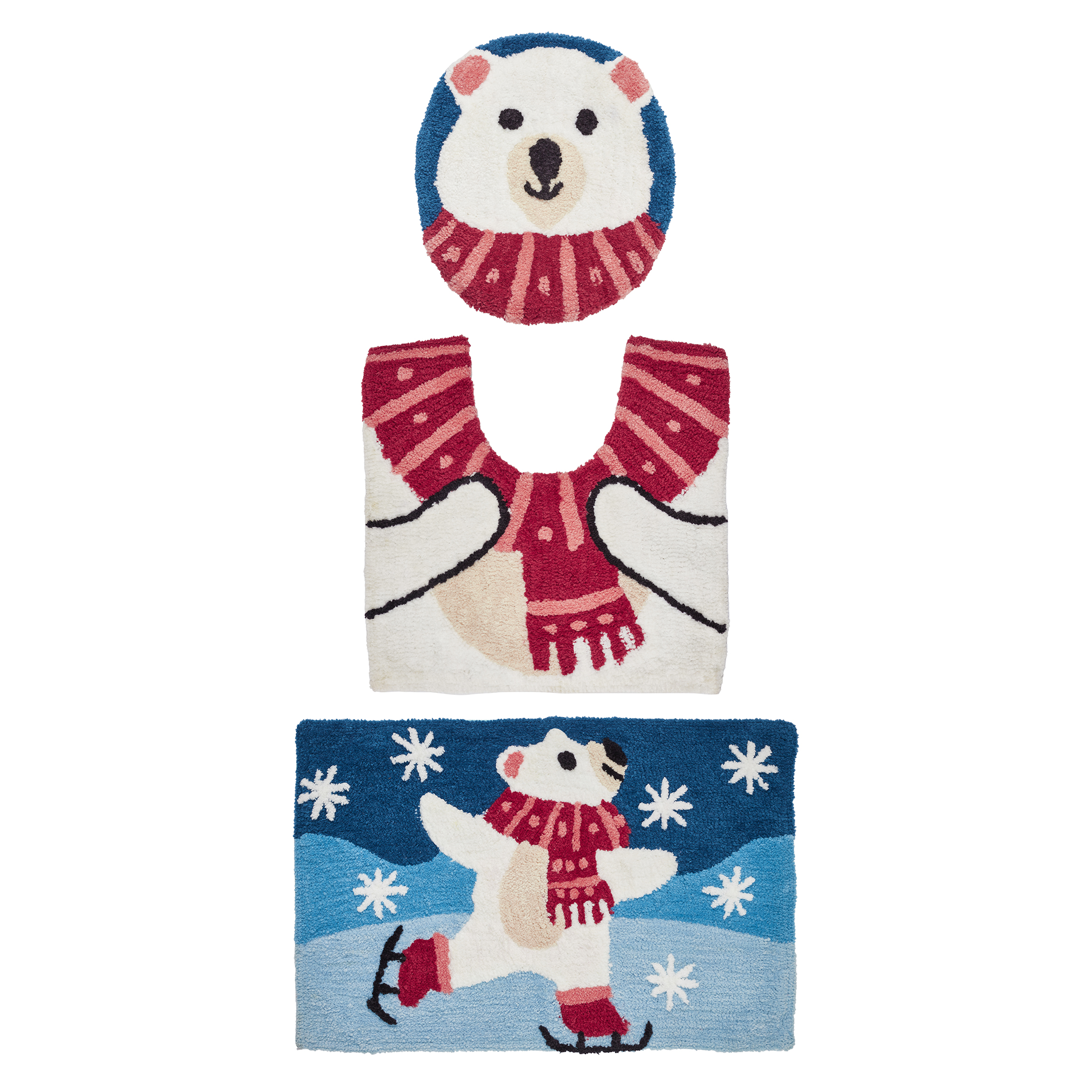 Holiday Time Polar Bear Navy Cotton/Polyester Bath Rug Set, Non-Slip, 3 Pieces