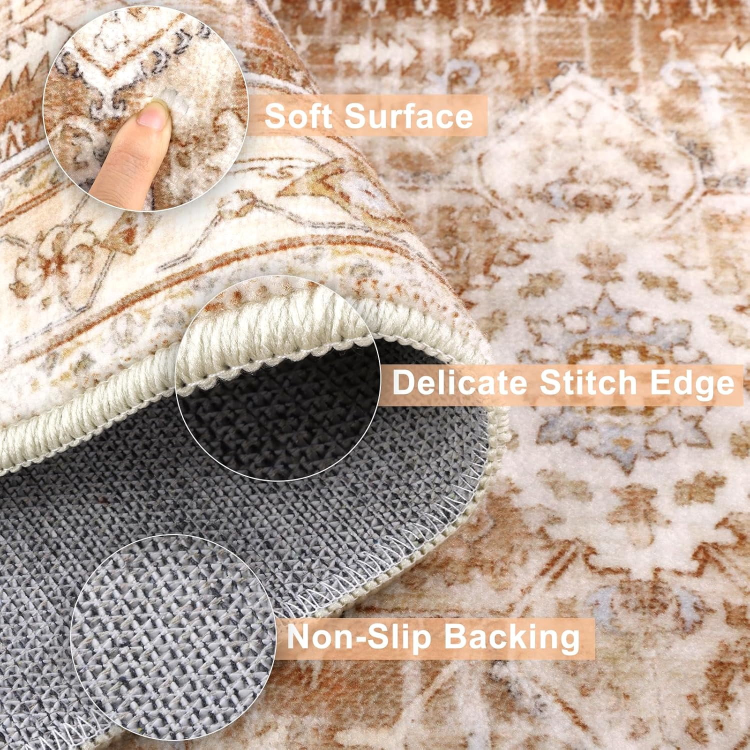 Boho Washable Kitchen Rugs Sets of 3, Non Slip Kitchen Mats for Floor with Rubber Backing, Waterproof & Stain Resistant Thick Carpet Runner Throw Rugs for Kitchen, Laundry Room, Hallway